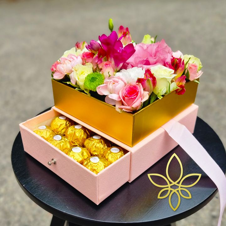 fiókos virágbox bonbonnal