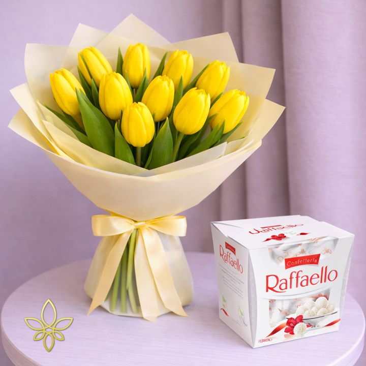 tulipáncsokor bonbonnal