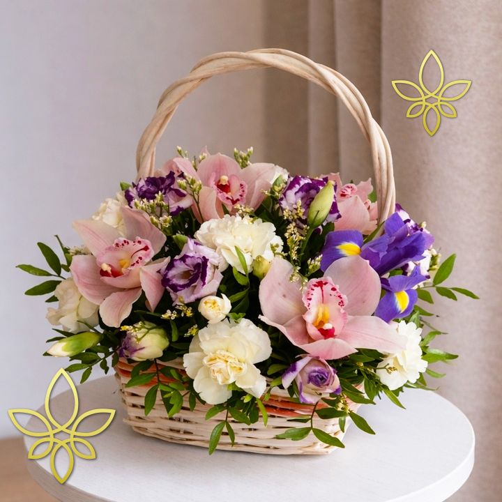 virágkosár orchideával