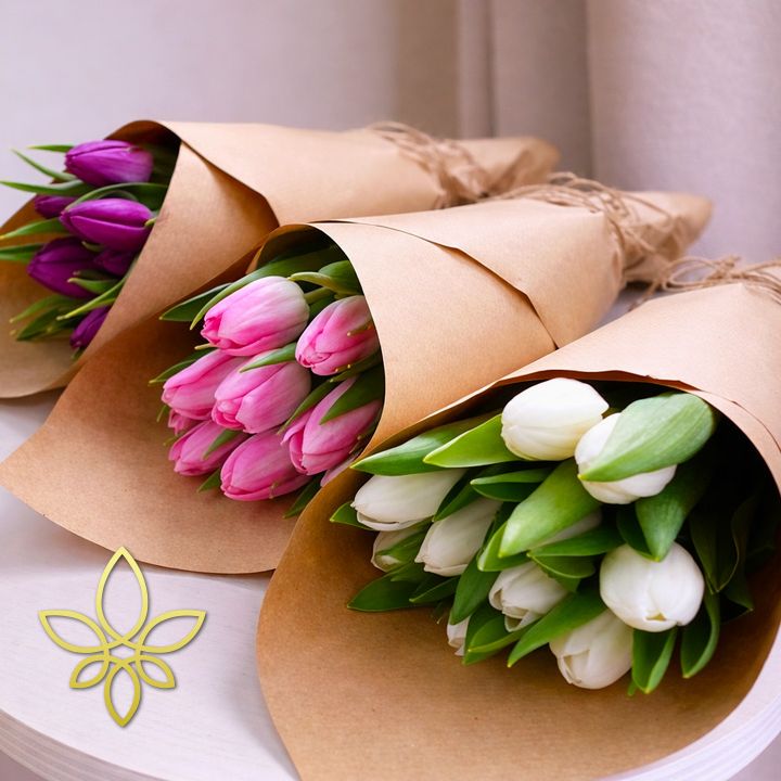 tulipáncsokor natúrpapírban