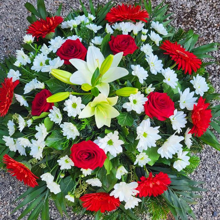 Fekvő koszorú fehér és piros színben