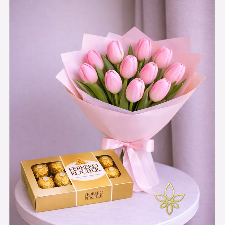 tulipán csokor bonbonnal